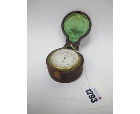 A Short and Mason Ltd. London Compensated Pocket Compass/Barometer, with silvered dial and gilt metal case, contained in a le