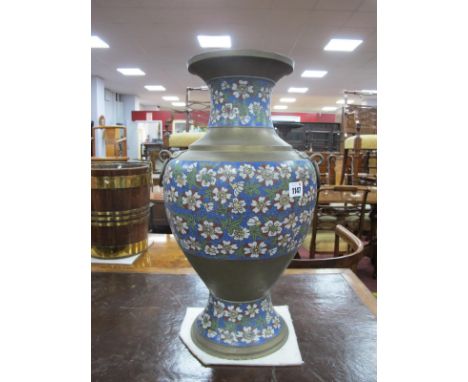 A Late XIX/Early XX Century Chinese Champléve Enamel Bronzed Vase, decorated with red and white floral bands, of baluster for