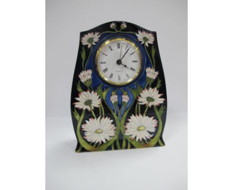 A Modern Moorcroft Pottery Clock, painted in the 'Meadow Daisy' pattern, of shaped tapered form, designed by Pail Hilditch, i