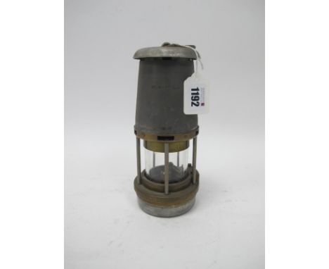 Miners Lamp, The Wolf Safety Lamp (Wm Maurice, Ltd, Sheffield, wolf Type Fg, App No B2/222, 21cm high with handle down.