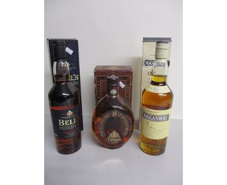 Three bottles of Scotch whisky to include Dimple, Bells and Craggonmore