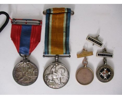 A Great War medal to 102116 private W R Goodman, Machine Gun Corps, a George V Faithfull Service medal to Harry George Hicks 