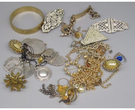 Collection of seven hallmarked Sterling silver and enamel shield fob charms, other white metal fob charms, and a collection o