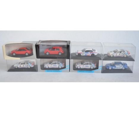 Eight 1/43 scale diecast car models by Minichamps to include touring cars, a Generation VW Golf and an Audi Authentic Collect