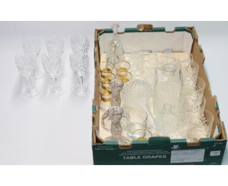 Set of six Waterford Crystal wine glasses with a selection of other misc. glassware (qty) 