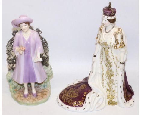 Royal Worcester for Wheelers of Loughborough figure - Queen Elizabeth The Queen Mother in the garden of Glamis Castle, in cel