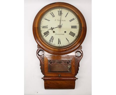 E. N. Welch, Forestville, Conn, U.S.A. retailed by R. Tranmer Pickering - late C19th walnut drop dial wall clock, the brass b