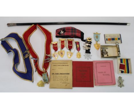 Collection of civilian medals and badges relating to The Knights Of The Golden Horn, military ribbon bar, hallmarked silver t