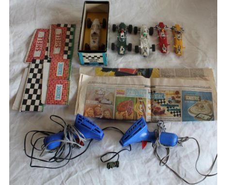 Collection of Vintage Scalextric incl. Auto Union (1936) car in box, other cars and parts, power unit, controllers, track, fe