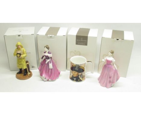 Three boxed Royal Doulton figures - Lifeboat Man HN4570, Nicole HN4527, Congratulations To You HN4306 and boxed Nelson Tankar