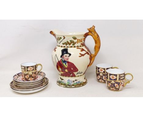 A set of three Royal Crown Derby Imari pattern cups and saucers, a musical hunting jug, other ceramics and items (box)