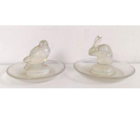 Two Lalique style pin dishes, and assorted other items (box)Lalique pieces- marked R.Lalique France N?85 and 284 - No major f
