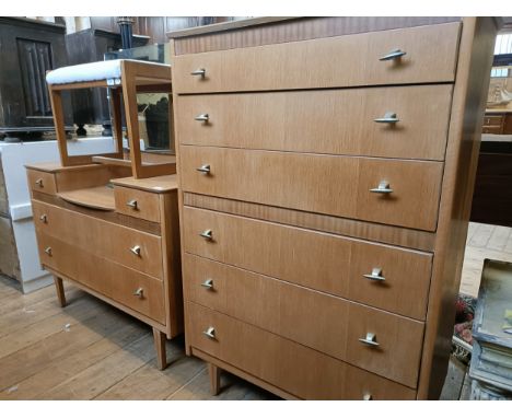 A Lebus chest, having six drawers, 79 cm wide, a matching dressing chest, and a stool (3)