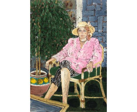 Minou STEINER (1908 - 2008) Portrait of a Lady Seated on a Garden Chair Oil on paper Signed 56cm x 38cm