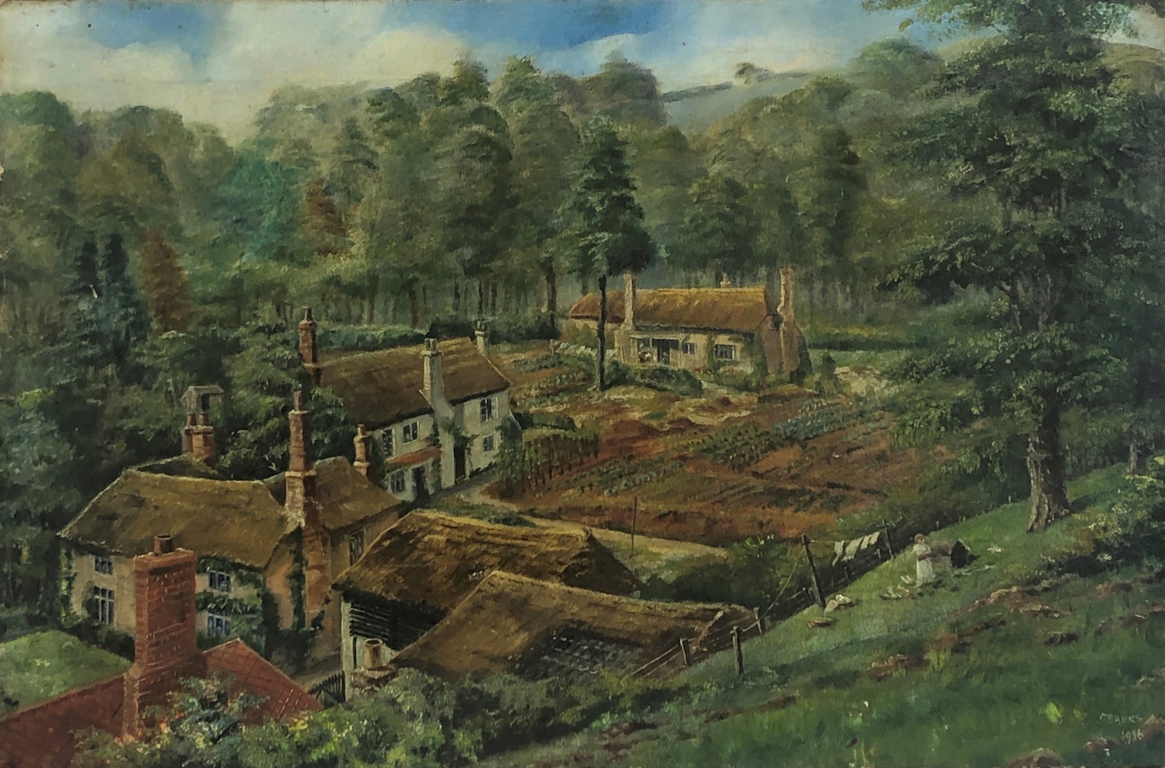 J T BANKS (British 20th Century) A Rural Hamlet amongst the Woods Oil ...