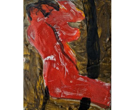 John EMANUEL ( b.1930 ) Figure Study in Red Enamel on copper 10.2 x 13cm