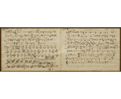 Paganini, Niccolò, Geigenvirtuose und Komponist (1782-1840).Eigenhändige Notenschrift mit Dedikation. Vier Blatt. Von Paganin