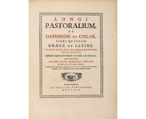 Longus.Pastoralium de Daphnide et Chloë, Libri Quatuor. Graece et Latine [...]. Editio nova. Mit gest. Frontispiz und 29 Kupf