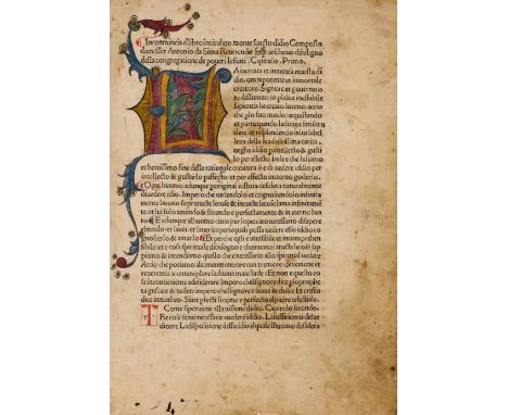 INKUNABELN -Antonio (Bettini) da Siena.Il Monte Santo di Dio. Mit 2 illuminierten Initialen in Gold und Farben.Florenz, Nicol