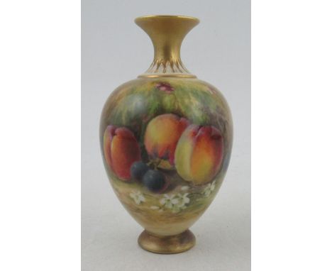A Royal Worcester vase, decorated with fruit to a mossy ground by Ricketts, shape numbers H302, height 5.25ins&nbsp;Condition