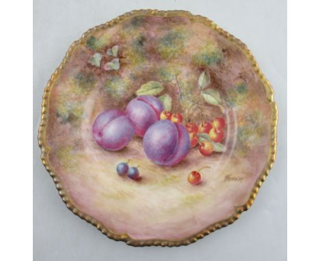 A Royal Worcester cabinet plate, decorated with fruit to a mossy background by Freeman, diameter 10.5insCondition Report:  Go