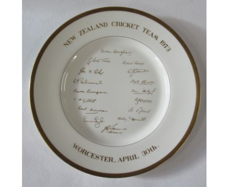 A Royal Worcester cricket plate, New Zealand Cricket Team 1973, in gilt, diameter 10.5ins