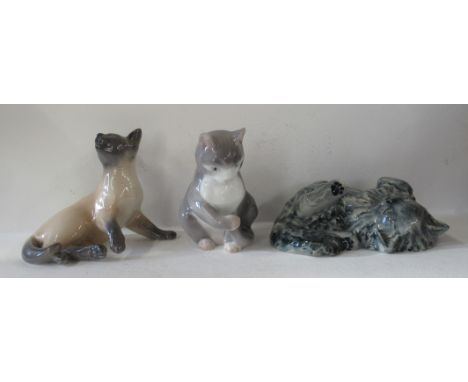 Three models of cats, by A Short, Bing &amp; Grondahl and Royal Copenhagen