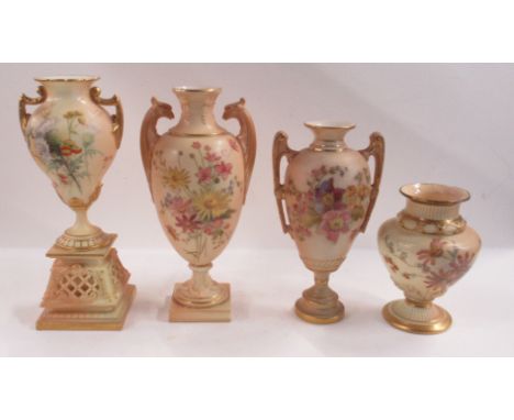 Four Royal Worcester blush ivory vases, all decorated with floral sprays, height 7ins and down