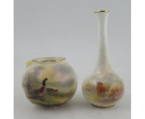 A Royal Worcester vase, decorated with pheasants in landscape by Jas Stinton, shape number G161, height 3ins, together with a