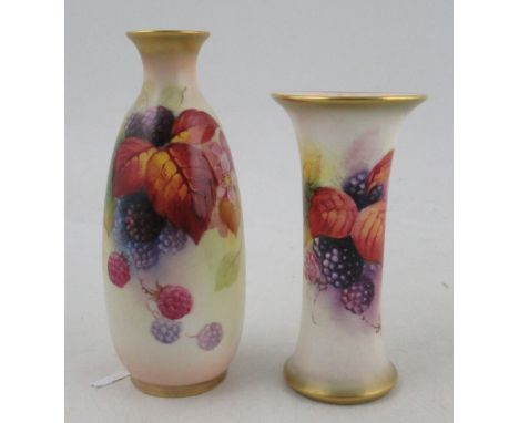 Two Royal Worcester vases, decorated with autumnal leaves, flowers and fruit, one by Kitty Blake, the other by Miller, shape 