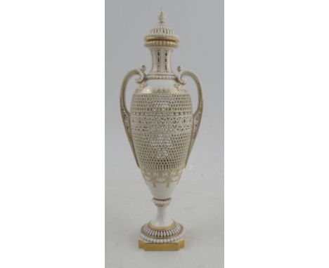 A Royal Worcester covered pedestal vase, finely pieced by George Owen, height approx. 10ins&nbsp;Condition Report:  The vase 