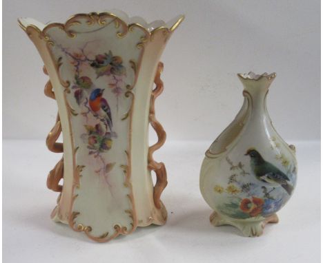 Two Locke &amp; Co Worcester vases, both decorated with birds, one signed Lewis, height 6.75ins and 5.25ins