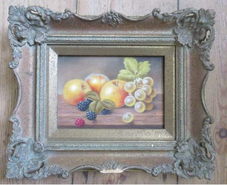J.E. Smith, oil on board, Fruit on a Tabletop, signed, (Worcester artist), 4.5ins x 6.5ins&nbsp;