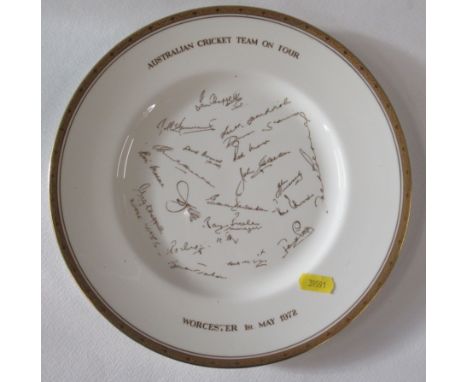 A Royal Worcester cricket plate, The Australian Cricket Team on Tour 1972, in gilt, diameter 10.5ins