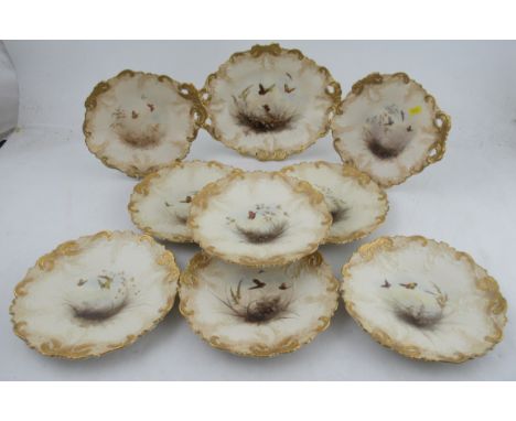 A Grainger &amp; Co Worcester blush ivory dessert set, comprising 6 plates, 2 dishes and an oval dish, all decorated with but