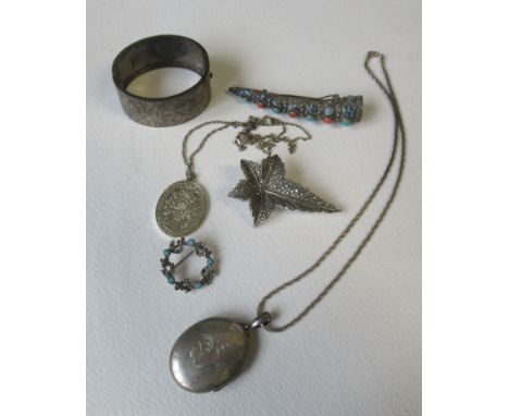 A silver hinged bangle, engraved decoration, Birmingham 1947, together with a silver Prince Charles &amp; Lady Diana commemor