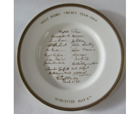 A Royal Worcester cricket plate, The West Indies Cricket Team 1966, in gilt, diameter 10.5ins