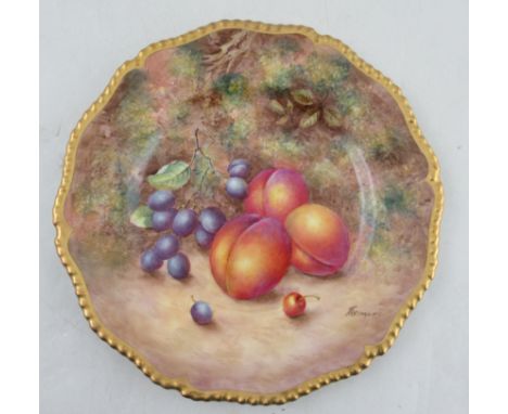 A Royal Worcester cabinet plate, decorated with fruit to a mossy background by Freeman, diameter 10.5insCondition Report:  Go