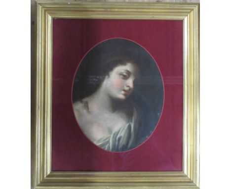 &nbsp;Follower of Angelika Kauffmann oil on canvas oval profile portrait of a young woman , maximum diameter 19ins