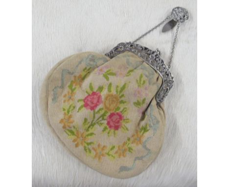 A tapestry bag, with silver mount