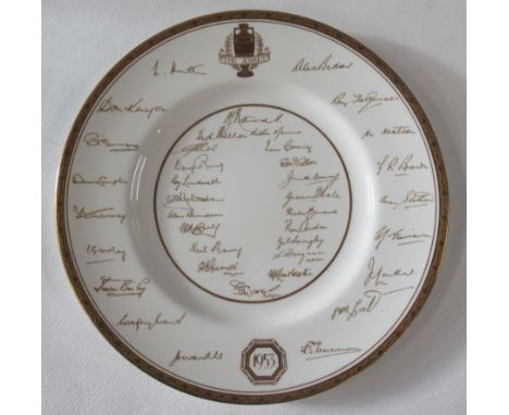 A Royal Worcester cricket plate, The Ashes 1953, in gilt, diameter 10.5ins