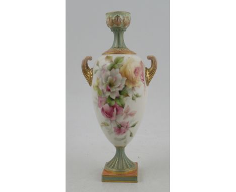 A Royal Worcester pedestal vase, decorated with flowers, shape number 2063, height 9insCondition Report:  Possible restoratio