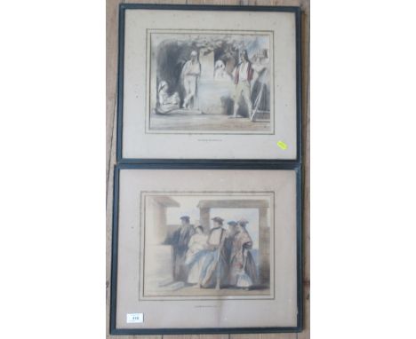 After Sir David Wilkie, hand coloured lithograph, Old Carlile, figures on a horse and other figures, 8.75ins x 11.5ins also t