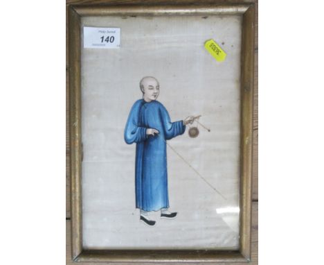 A Chinese school late 19th century watercolour on mullberry paper, portrait of a young man holding a cane 10ins x 7ins&nbsp;