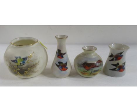 A Grainger &amp; Co Worcester blush ivory vase, together with three Locke &amp; Co Worcester blush ivory vases, all decorated