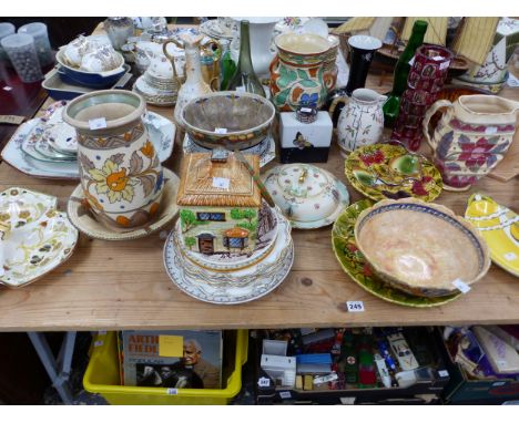 VARIOUS VASES AND CHINA WARES INCLUDING BURLEIGH WARE, CROWN DUCAL, RHEAD DESIGN, AN IMARI PLATTER, CRANSTON POTTERY BOWL, ET