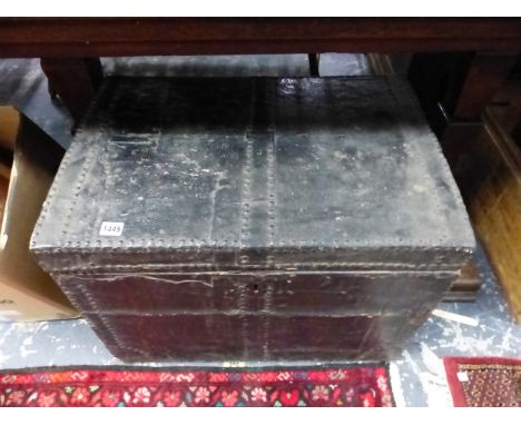 A 19th CENTURY STUDDED TRAVELLING TRUNK 