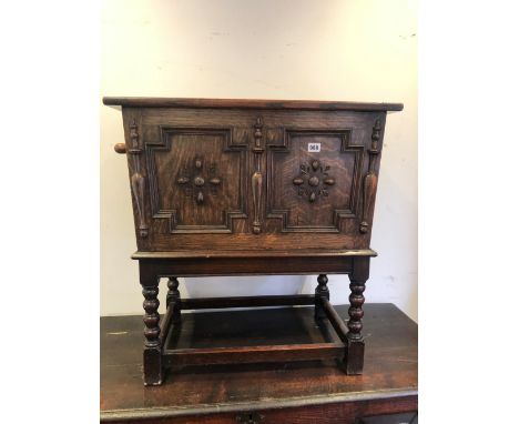 A VINTAGE OAK BOX AND STAND