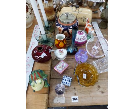 A DOULTON FOOT WARMER A VICTORIAN BISCUITS BARRELL, POOLE VASE, STUDIO POTTERY JUG ETC.