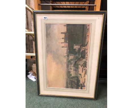 A VINTAGE PRINT OF LONDON AND A QUANTITY OF RECORDS